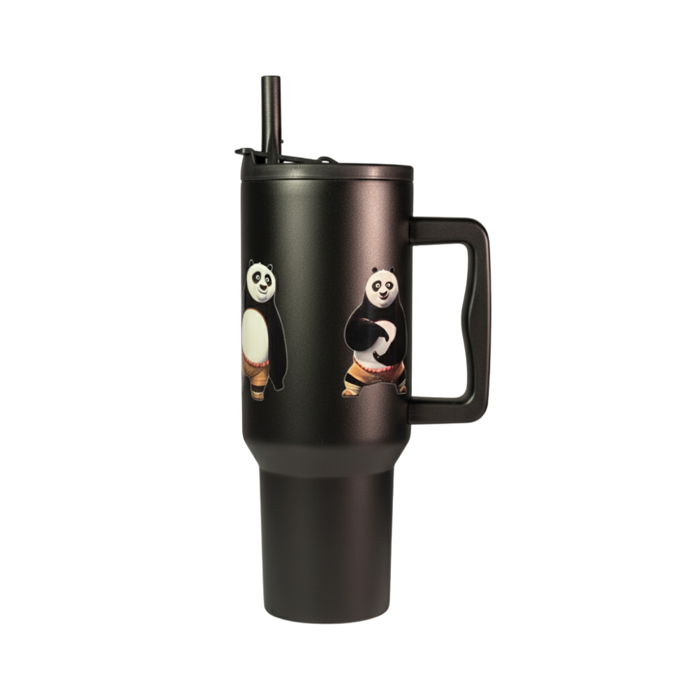 Kung Fu Panda Matte Black Tumbler with Straw – 1200ml