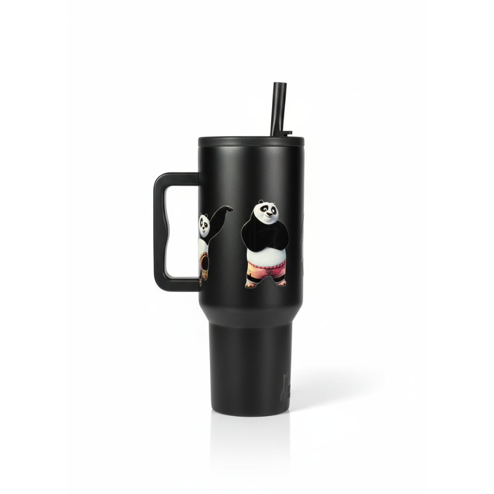 Kung Fu Panda Matte Black Tumbler with Straw – 1200ml