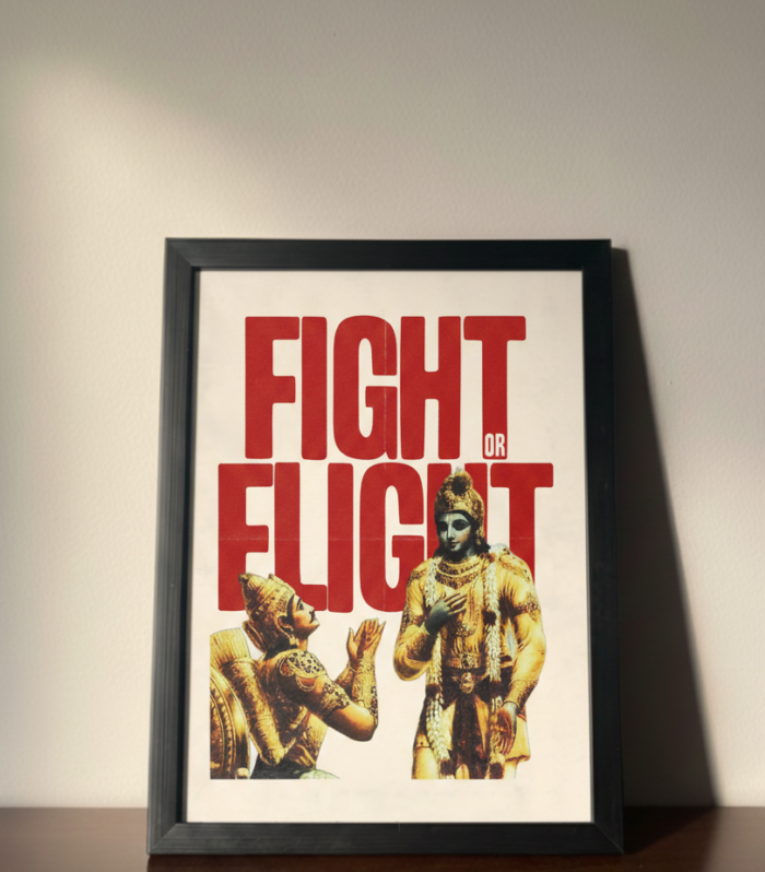 Fight or Flight – Krishna & Arjuna Motivational Metal Poster