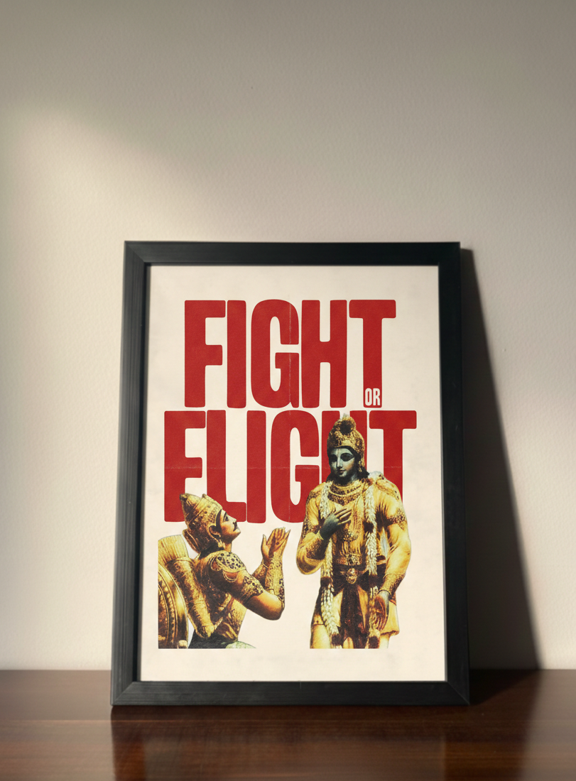 Fight or Flight – Krishna & Arjuna Motivational Metal Poster